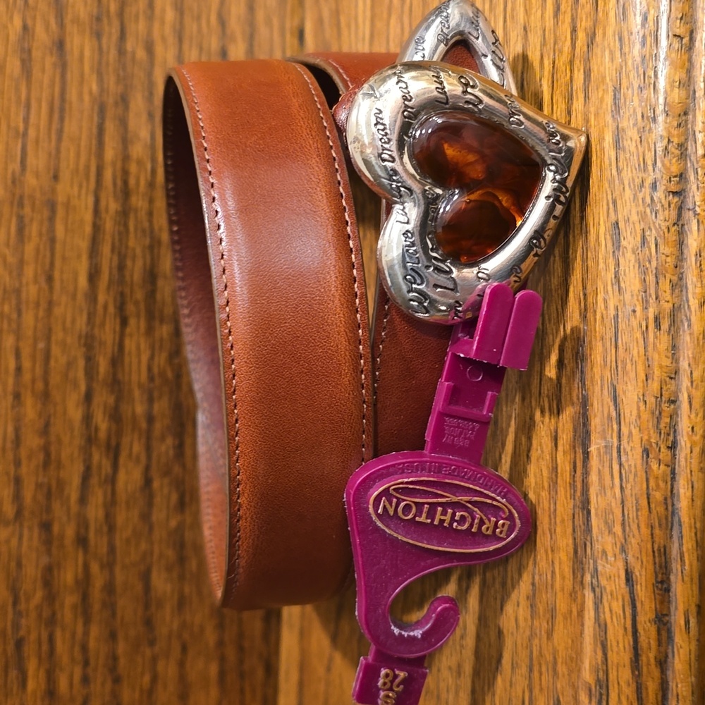 Brighton Brown Leather Belt with Silver Heart Buckle Size Small